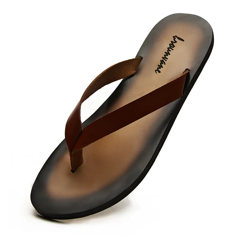 Flip Flop Leather Men - Классические мужские тапочки из натуральной кожи,