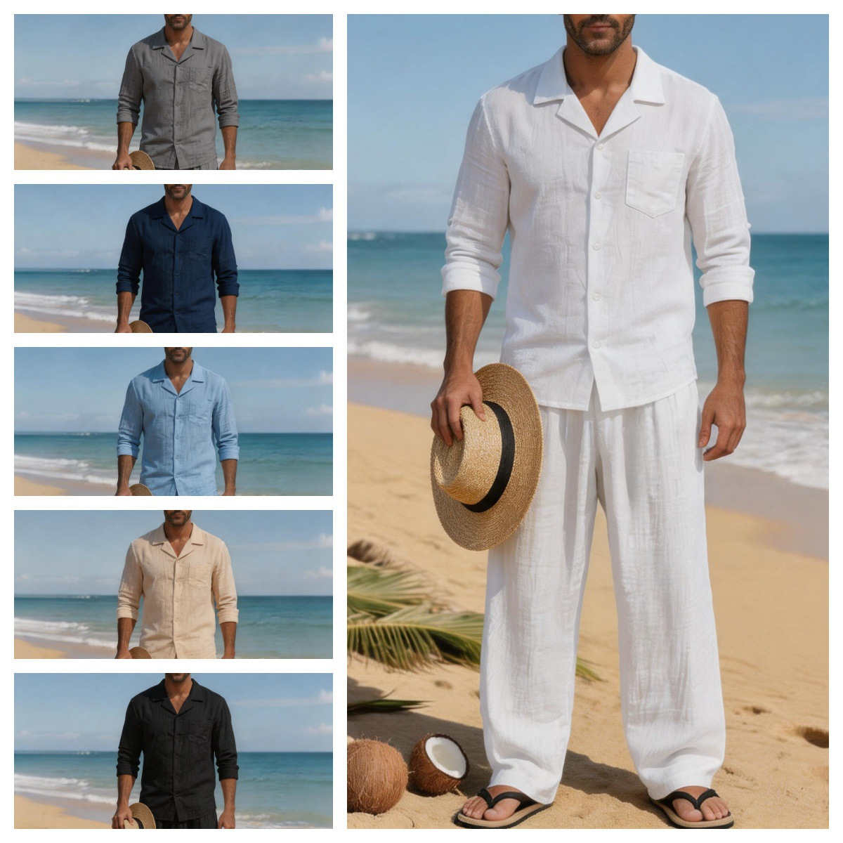 Linen Shirt Breathable - Льняной мужской повседневный свободный дышащий комплект: