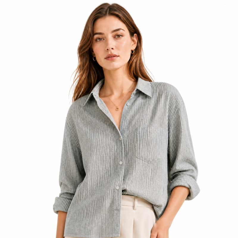 Японская серо-белая тонкополос – обзор и цена Linen Shirt Breathable